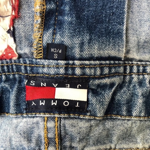 Tommy Jean Overalls 90s Vintage Rework Hilfiger Convertible Spell Out Patches S - Picture 2 of 12